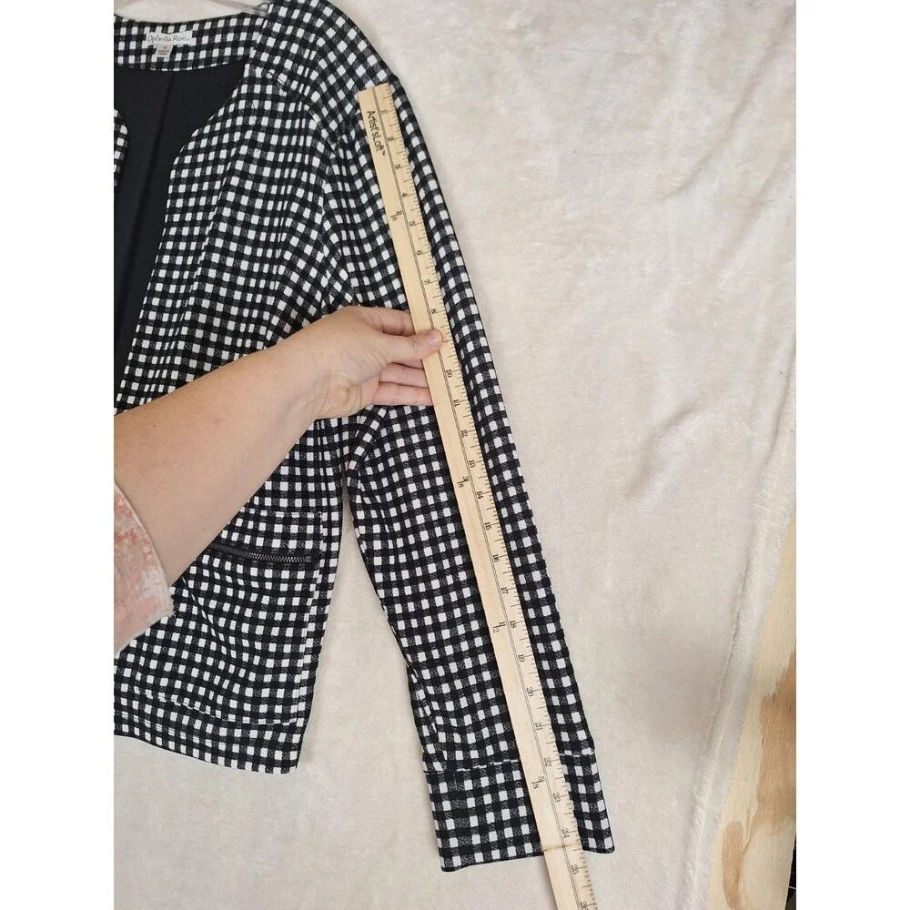 Ophelia Roe Women's 1X Open Front Blazer Jacket Black White Plaid Check Pockets
